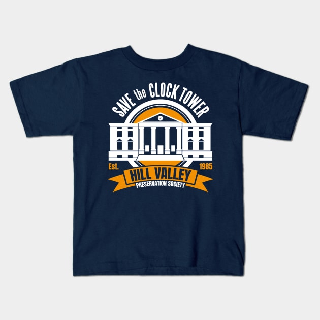 Back to the Future Save the Hill Valley Clock Tower Kids T-Shirt by Meta Cortex